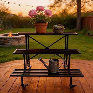 Heavy Duty Metal Plant Stand With Wheels Indoor Outdoor