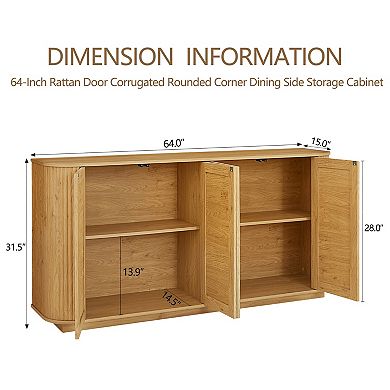 Wave Shaped Tv Stand With Rattan Doors, Rounded Corner Cabinet For Entryway Space