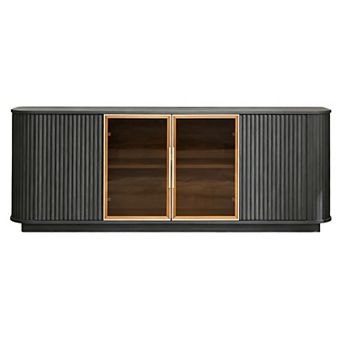 Wavy Tv Cabinet With Tempered Glass, Aluminum Framed Storage Unit For Living Room