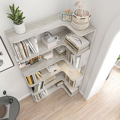 Freestanding Corner Bookcase with Anti-Tipping Hardware and Wood Base for Child Room