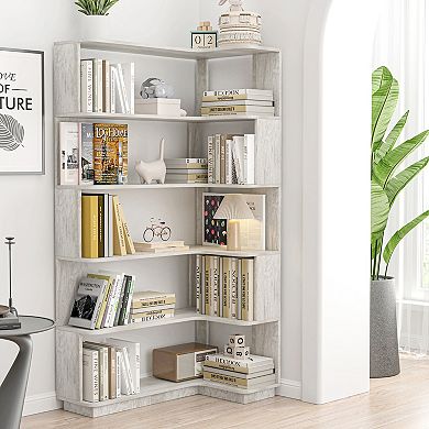 Freestanding Corner Bookcase with Anti-Tipping Hardware and Wood Base for Child Room