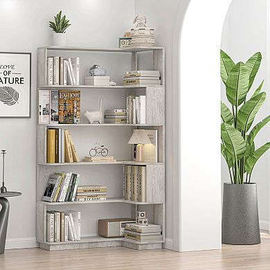 Freestanding Corner Bookcase with Anti-Tipping Hardware and Wood Base for Child Room