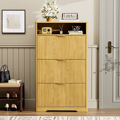 Three Drawer Flip Shoe Cabinet Hidden Storage Organizer for Foyer and Hallway