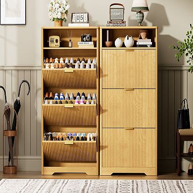 Three Drawer Flip Shoe Cabinet Hidden Storage Organizer for Foyer and Hallway