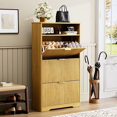 Three Drawer Flip Shoe Cabinet Hidden Storage Organizer for Foyer and Hallway