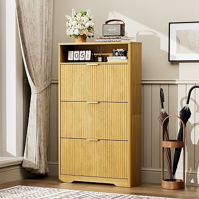 Three Drawer Flip Shoe Cabinet Hidden Storage Organizer for Foyer and Hallway