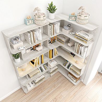 Space Saving Bookshelf Set with Adjustable Configuration and Wood Finish for Bedroom