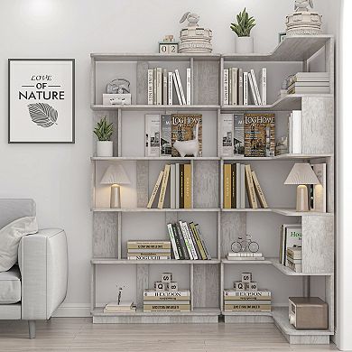 Space Saving Bookshelf Set with Adjustable Configuration and Wood Finish for Bedroom