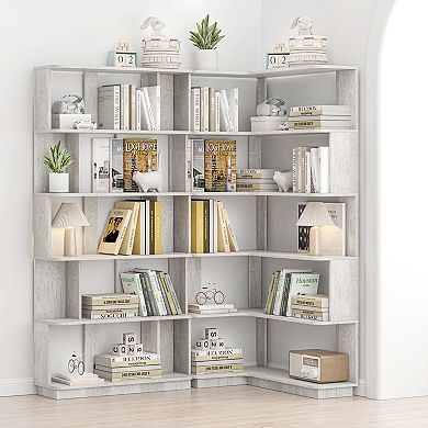 Space Saving Bookshelf Set with Adjustable Configuration and Wood Finish for Bedroom