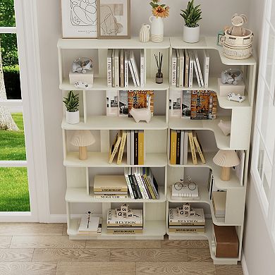 L-Shaped Corner Bookcase with Flexible Storage Combination and Wood Panels for Bedroom