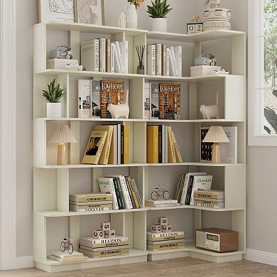 L-Shaped Corner Bookcase with Flexible Storage Combination and Wood Panels for Bedroom
