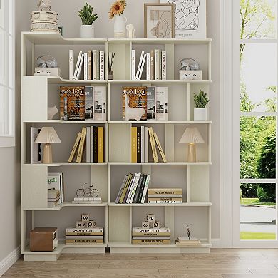 L-Shaped Corner Bookcase with Flexible Storage Combination and Wood Panels for Bedroom