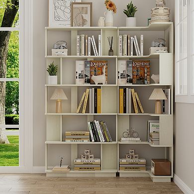 L-Shaped Corner Bookcase with Flexible Storage Combination and Wood Panels for Bedroom