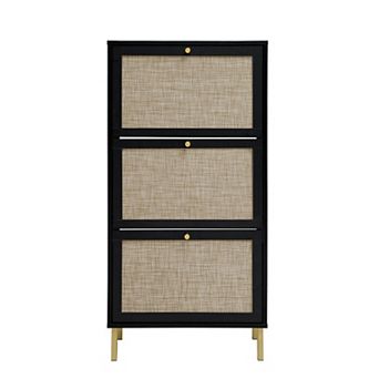 Three Door Rattan Shoe Rack Freestanding Storage Cabinet for Entryway