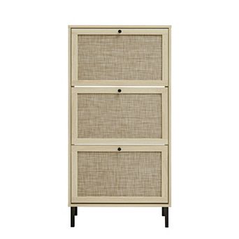 Three Door Rattan Shoe Rack Freestanding Storage Cabinet for Entryway