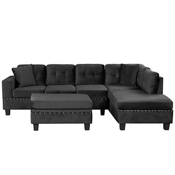 L Shaped Sectional Sofa with Storage Ottoman and Reversible Chaise
