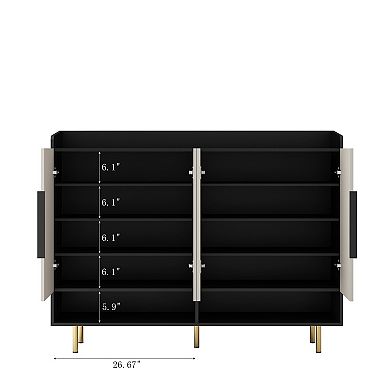 Four Door Shoe Cabinet with Adjustable Shelves Large Storage Organizer for Bedroom