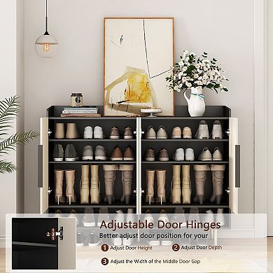 Four Door Shoe Cabinet with Adjustable Shelves Large Storage Organizer for Bedroom