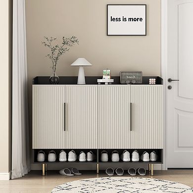 Four Door Shoe Cabinet with Adjustable Shelves Large Storage Organizer for Bedroom