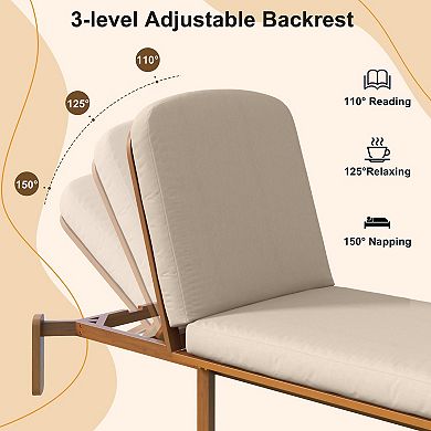 Reclining Poolside Chair with Multiple Backrest Positions and Slatted Seat for Patio