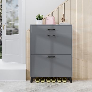 Two Drawer Flip Shoe Cabinet Hidden Storage Organizer for Doorway and Closet