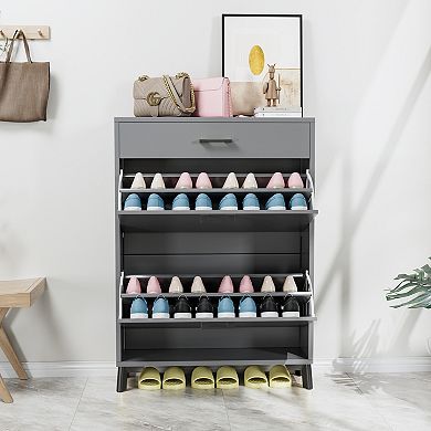 Two Drawer Flip Shoe Cabinet Hidden Storage Organizer for Doorway and Closet