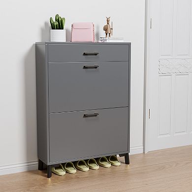 Two Drawer Flip Shoe Cabinet Hidden Storage Organizer for Doorway and Closet