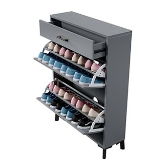 Two Drawer Flip Shoe Cabinet Hidden Storage Organizer for Doorway and Closet