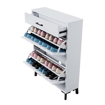 Two Drawer Flip Shoe Cabinet Hidden Storage Organizer for Doorway and Closet