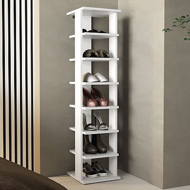 Seven Tier Shoe Rack Open Shelf Wooden Storage Organizer for Bedroom