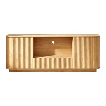 Wavy Tv Stand With Vertical Stripes, Rounded Corner Storage Cabinet For Living Room