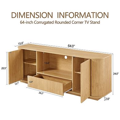 Wavy Tv Stand With Vertical Stripes, Rounded Corner Storage Cabinet For Living Room