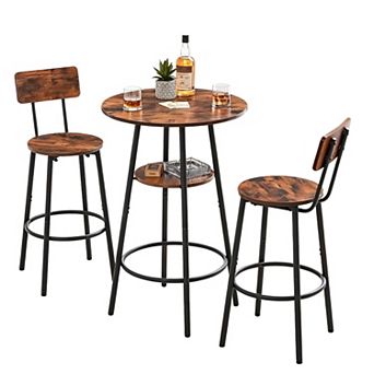 Round Bar Stool Set With Storage Shelves, Rustic Seating For Home Bar And Kitchen