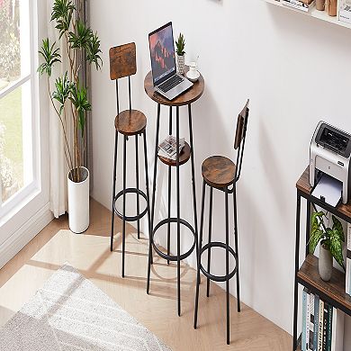 Round Bar Stool Set With Storage Shelves, Rustic Seating For Home Bar And Kitchen