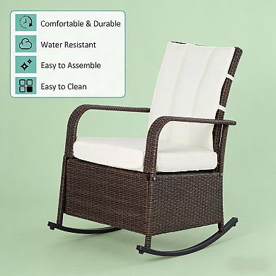 Rattan Rocking Recliner with Adjustable Backrest and Soft Cushions for Patio