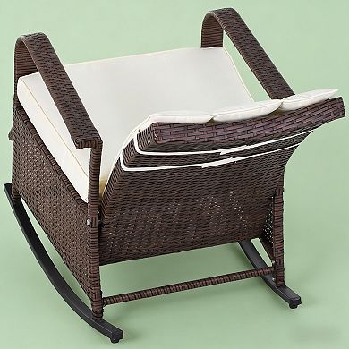 Rattan Rocking Recliner with Adjustable Backrest and Soft Cushions for Patio