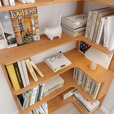 Space Saving Corner Bookcase with Slotted Shelving and Sturdy Wood for Apartment Living