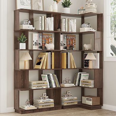Space Saving Corner Bookshelf and Display Case with Versatile Wood Frame for Study Room