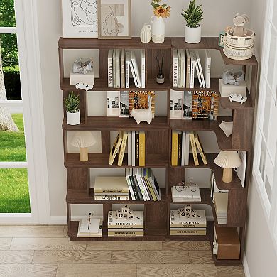 Space Saving Corner Bookshelf and Display Case with Versatile Wood Frame for Study Room