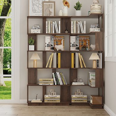 Space Saving Corner Bookshelf and Display Case with Versatile Wood Frame for Study Room