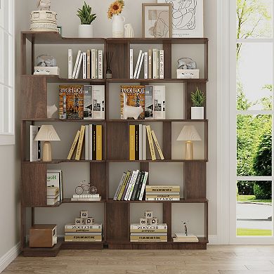 Space Saving Corner Bookshelf and Display Case with Versatile Wood Frame for Study Room