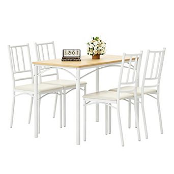 Industrial Dining Table With Four Benches, Functional Breakfast Unit For Indoor Household Use