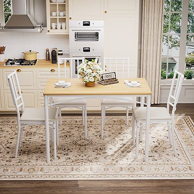 Industrial Dining Table With Four Benches, Functional Breakfast Unit For Indoor Household Use