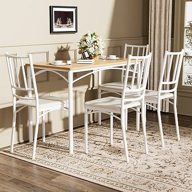 Industrial Dining Table With Four Benches, Functional Breakfast Unit For Indoor Household Use