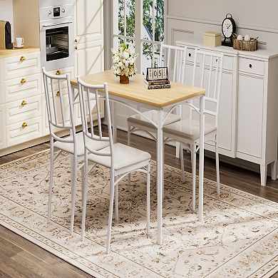 Industrial Dining Table With Four Benches, Functional Breakfast Unit For Indoor Household Use