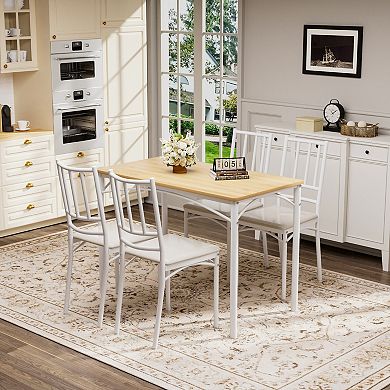Industrial Dining Table With Four Benches, Functional Breakfast Unit For Indoor Household Use