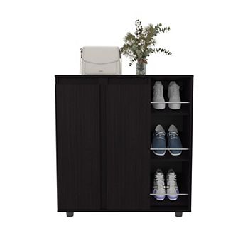 Two Door Shoe Rack with Interior Shelves Wooden Storage Cabinet for Bedroom