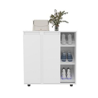 Two Door Shoe Rack with Interior Shelves Wooden Storage Cabinet for Bedroom