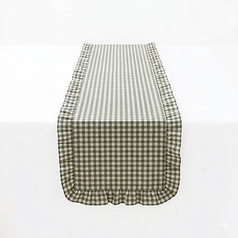 White Cotton Gingham Round Tablecloth Ruffled Farmhouse Cover