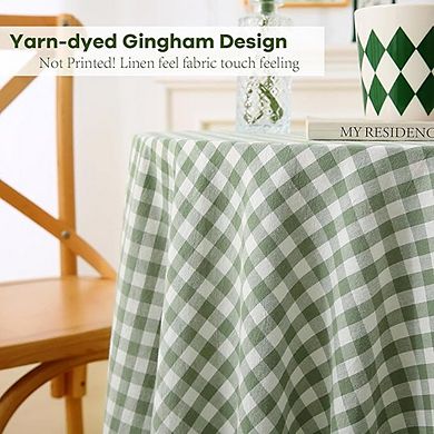 White Cotton Gingham Round Tablecloth Ruffled Farmhouse Cover